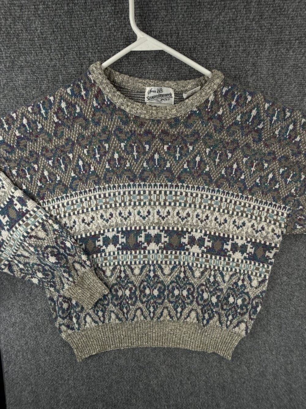 VTG Sears Roebuck Italy Made Sweater Pullover Knit Large Cotton Blend Crew Neck